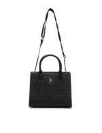 Scarlet Black Monogram Printed Satchel Handbag with Dual Handles - Image 4