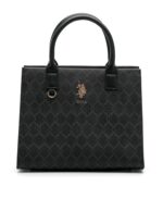 Scarlet Black Monogram Printed Satchel Handbag with Dual Handles - Image 2